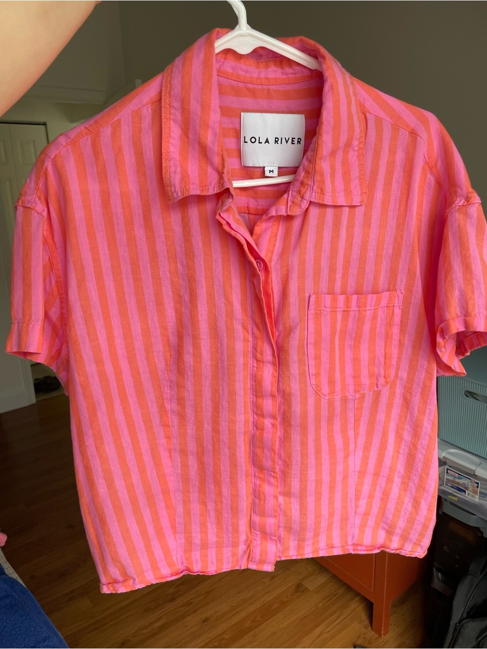Lola River Pink & Coral Striped Short-Sleeve Button Down